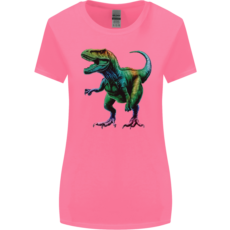 Colourful T-Rex Dinosaur Womens Wider Cut T-Shirt Azalea