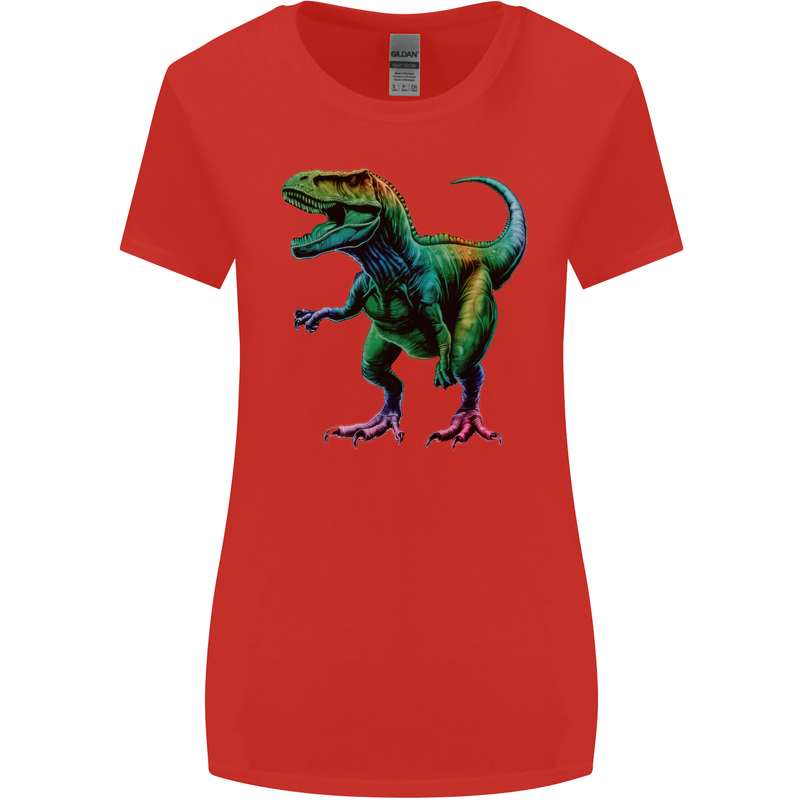 Colourful T-Rex Dinosaur Womens Wider Cut T-Shirt Red