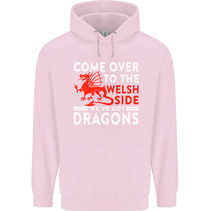 Come to the Welsh Side Dragons Wales Rugby Childrens Kids Hoodie Light Pink