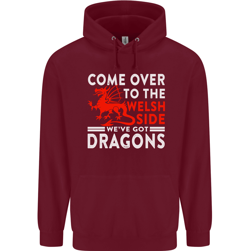 Come to the Welsh Side Dragons Wales Rugby Childrens Kids Hoodie Maroon