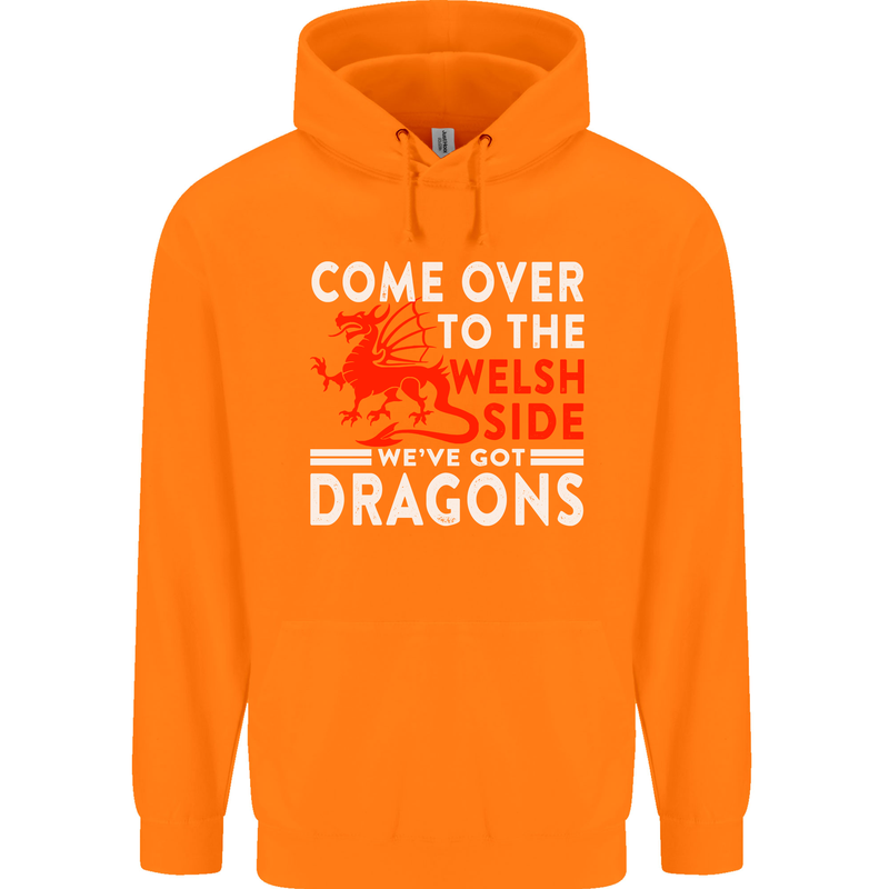 Come to the Welsh Side Dragons Wales Rugby Childrens Kids Hoodie Orange
