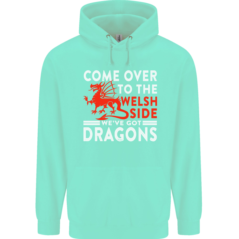 Come to the Welsh Side Dragons Wales Rugby Childrens Kids Hoodie Peppermint