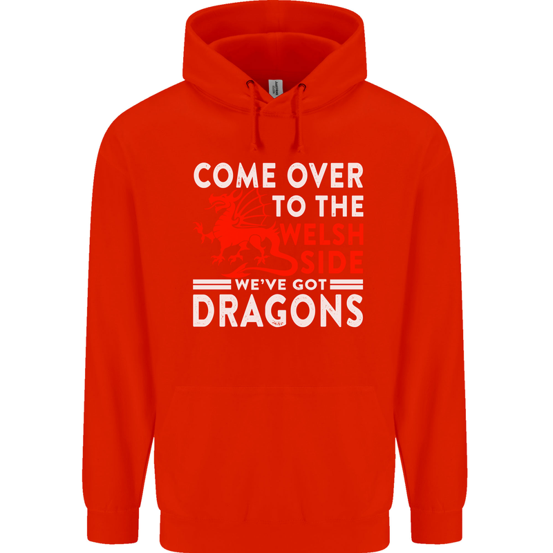 Come to the Welsh Side Dragons Wales Rugby Mens 80% Cotton Hoodie Bright Red