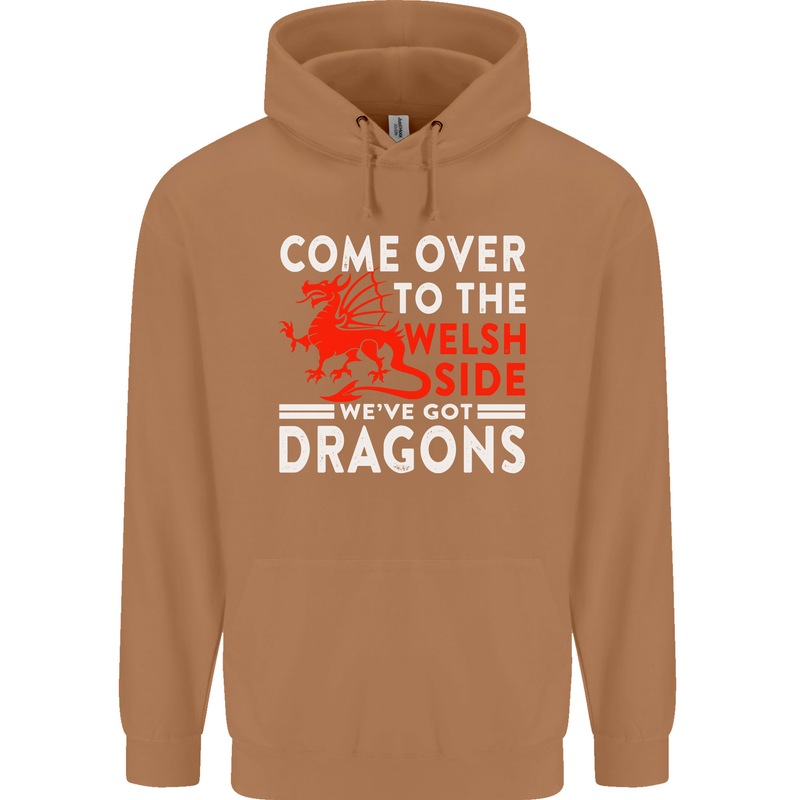 Come to the Welsh Side Dragons Wales Rugby Mens 80% Cotton Hoodie Caramel Latte