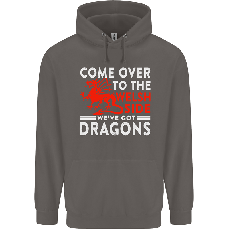 Come to the Welsh Side Dragons Wales Rugby Mens 80% Cotton Hoodie Charcoal