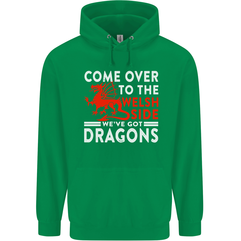 Come to the Welsh Side Dragons Wales Rugby Mens 80% Cotton Hoodie Irish Green