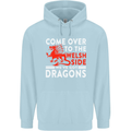 Come to the Welsh Side Dragons Wales Rugby Mens 80% Cotton Hoodie Light Blue