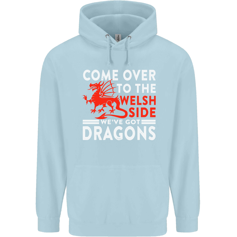 Come to the Welsh Side Dragons Wales Rugby Mens 80% Cotton Hoodie Light Blue