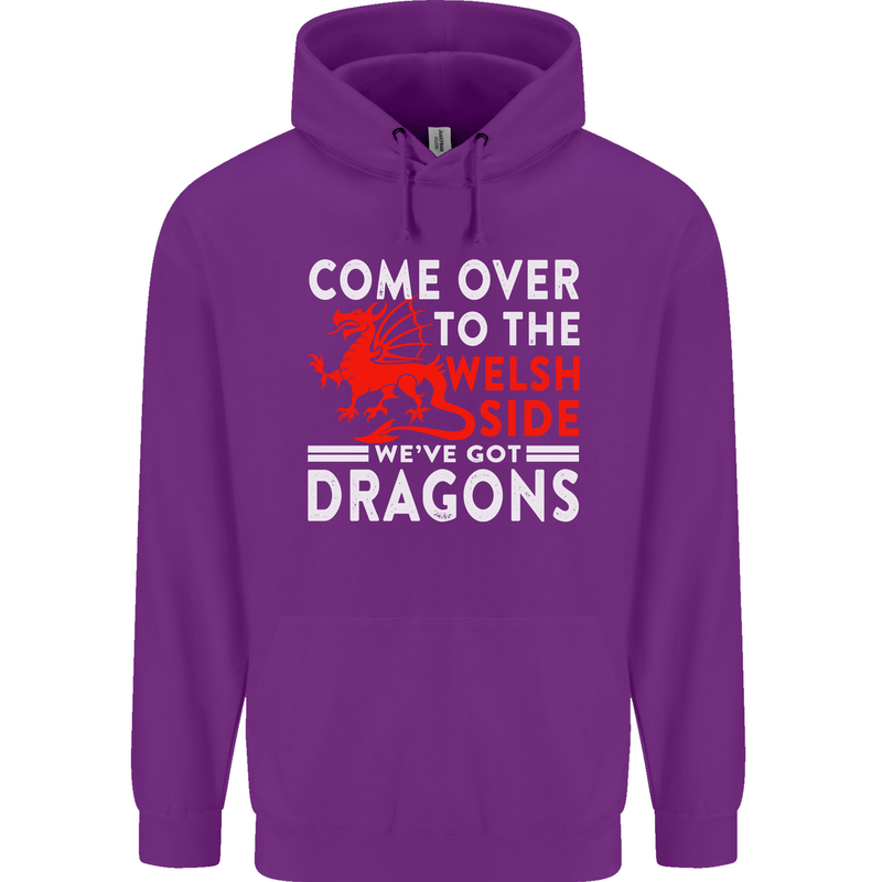 Come to the Welsh Side Dragons Wales Rugby Mens 80% Cotton Hoodie Purple