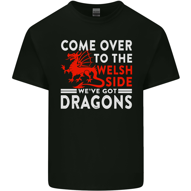 Come to the Welsh Side Dragons Wales Rugby Mens Cotton T-Shirt Tee Top Black