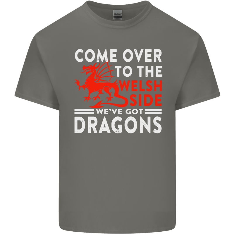 Come to the Welsh Side Dragons Wales Rugby Mens Cotton T-Shirt Tee Top Charcoal