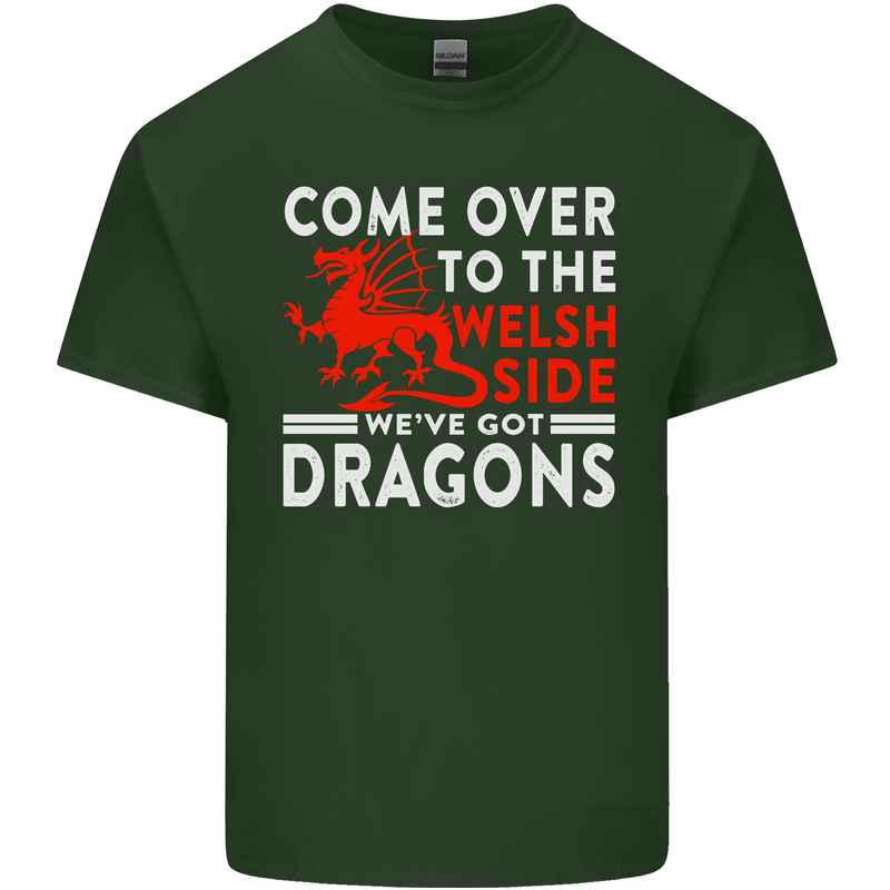 Come to the Welsh Side Dragons Wales Rugby Mens Cotton T-Shirt Tee Top Forest Green