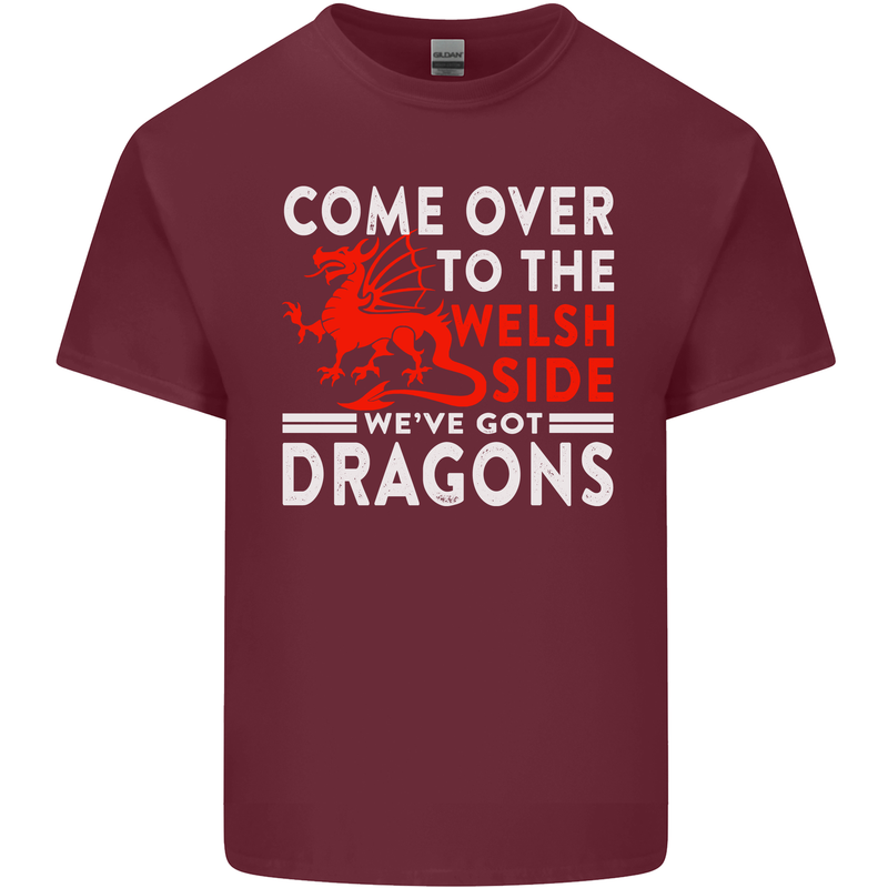 Come to the Welsh Side Dragons Wales Rugby Mens Cotton T-Shirt Tee Top Maroon