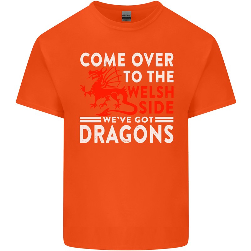 Come to the Welsh Side Dragons Wales Rugby Mens Cotton T-Shirt Tee Top Orange