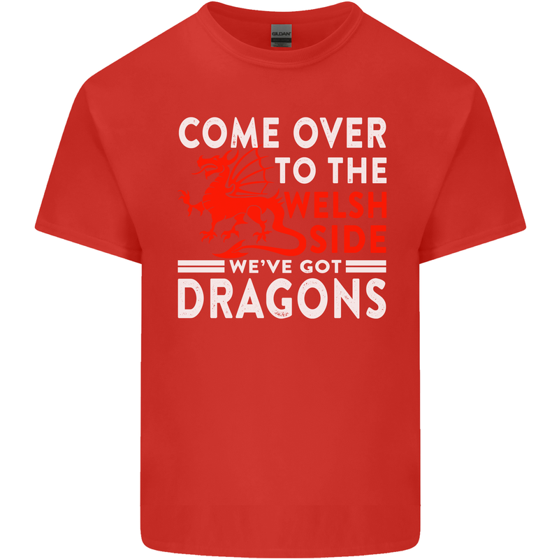 Come to the Welsh Side Dragons Wales Rugby Mens Cotton T-Shirt Tee Top Red