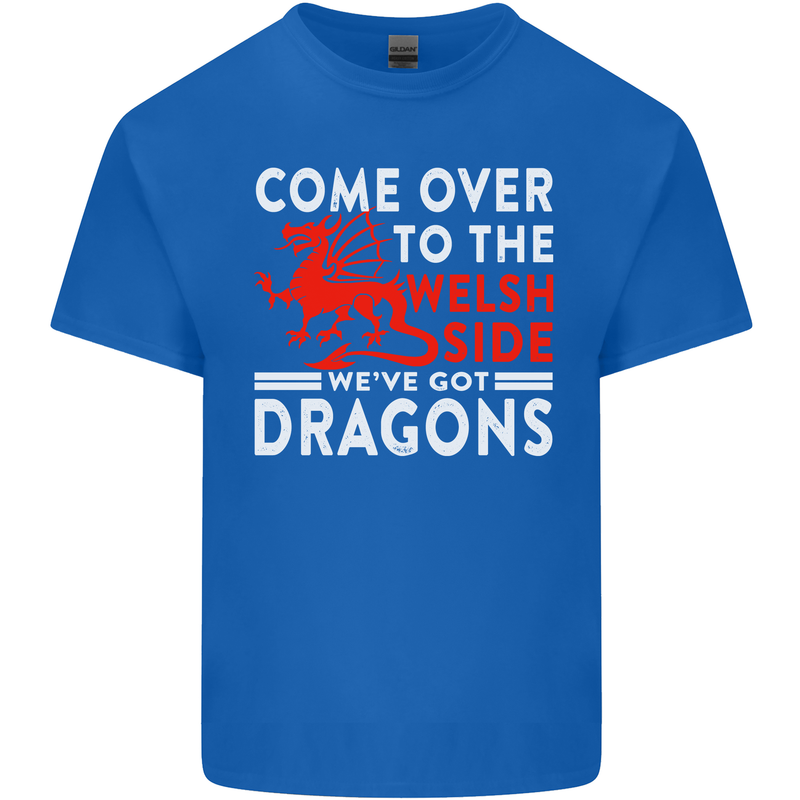 Come to the Welsh Side Dragons Wales Rugby Mens Cotton T-Shirt Tee Top Royal Blue