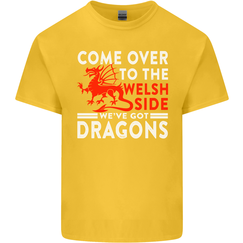 Come to the Welsh Side Dragons Wales Rugby Mens Cotton T-Shirt Tee Top Yellow