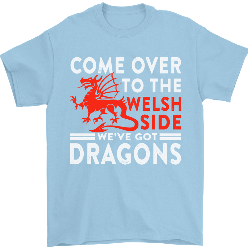 Come to the Welsh Side Dragons Wales Rugby Mens T-Shirt 100% Cotton Light Blue