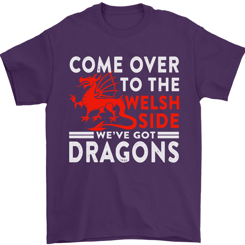 Come to the Welsh Side Dragons Wales Rugby Mens T-Shirt 100% Cotton Purple