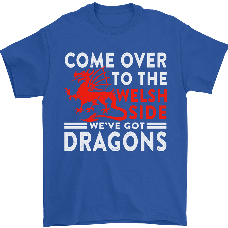 Come to the Welsh Side Dragons Wales Rugby Mens T-Shirt 100% Cotton Royal Blue
