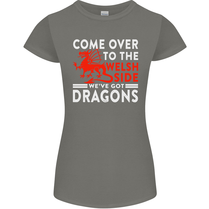 Come to the Welsh Side Dragons Wales Rugby Womens Petite Cut T-Shirt Charcoal