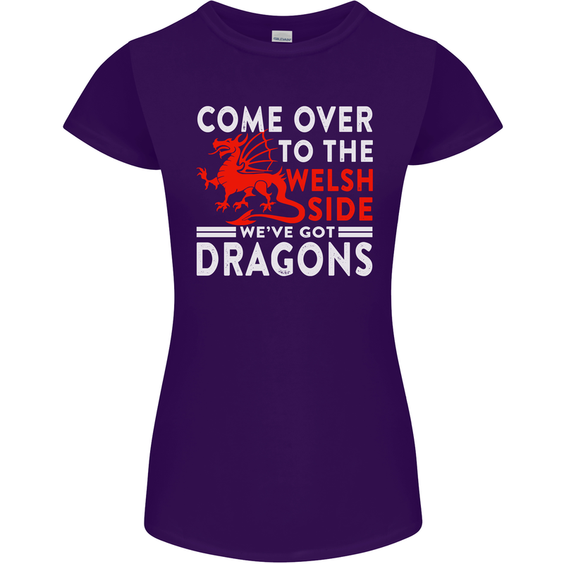 Come to the Welsh Side Dragons Wales Rugby Womens Petite Cut T-Shirt Purple