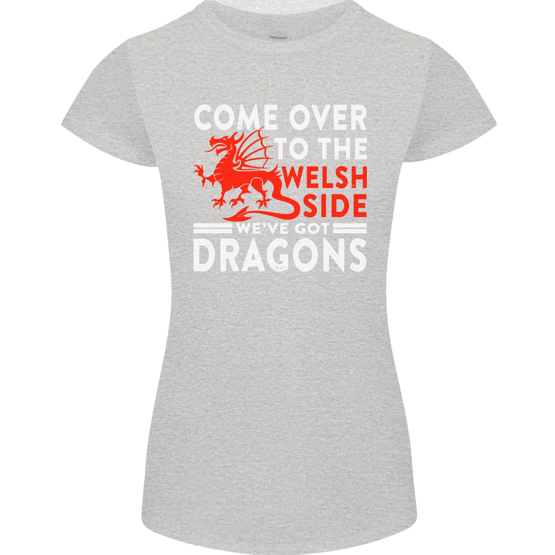 Come to the Welsh Side Dragons Wales Rugby Womens Petite Cut T-Shirt Sports Grey