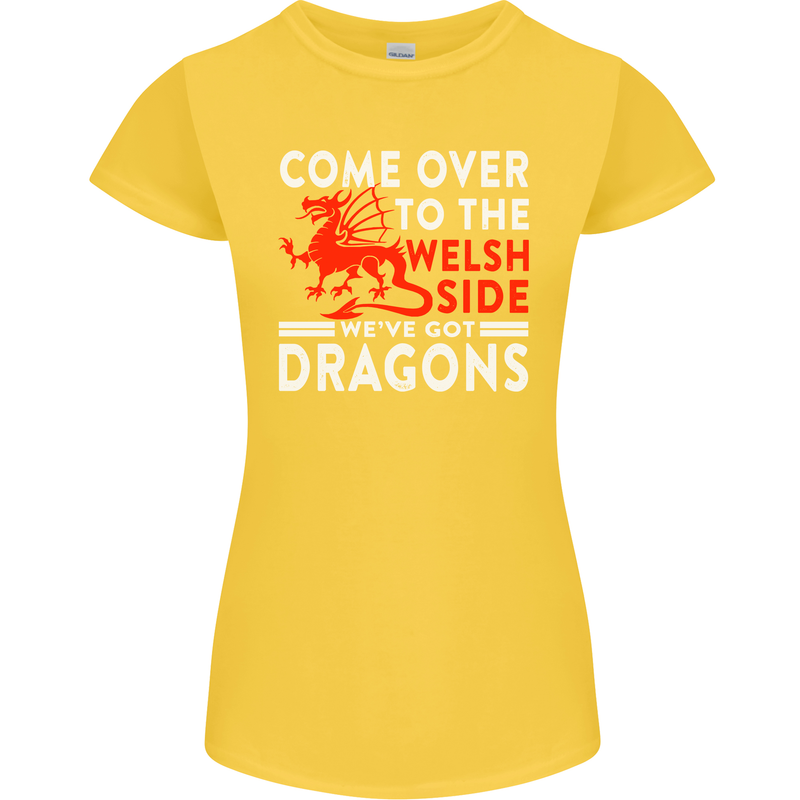 Come to the Welsh Side Dragons Wales Rugby Womens Petite Cut T-Shirt Yellow