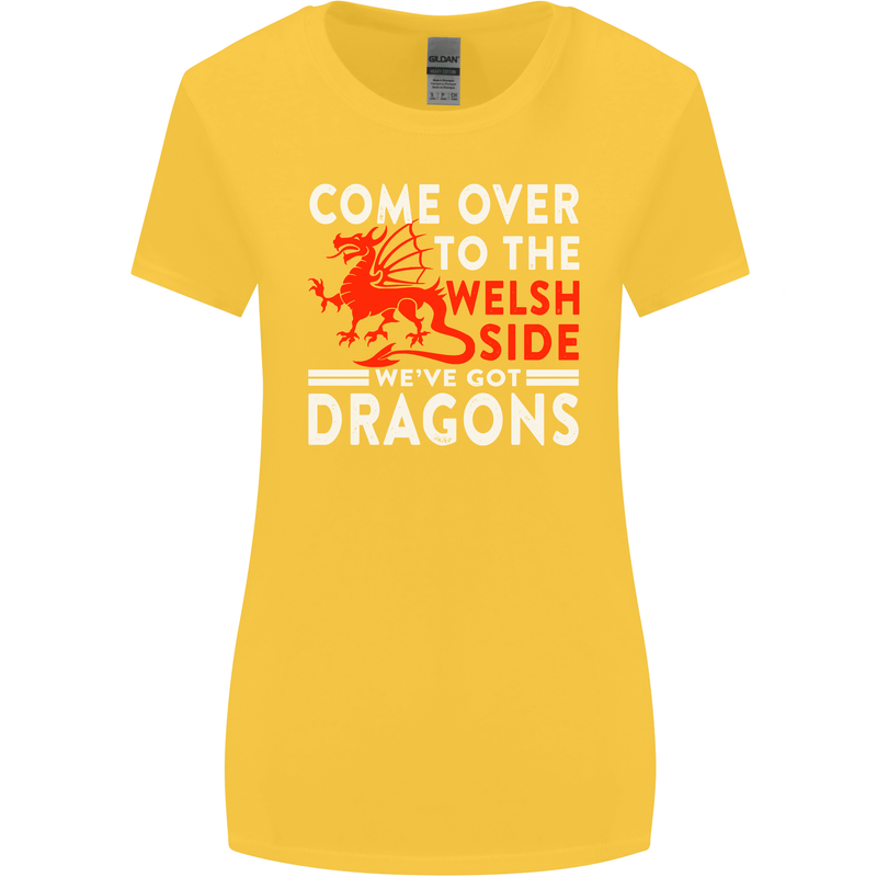 Come to the Welsh Side Dragons Wales Rugby Womens Wider Cut T-Shirt Yellow