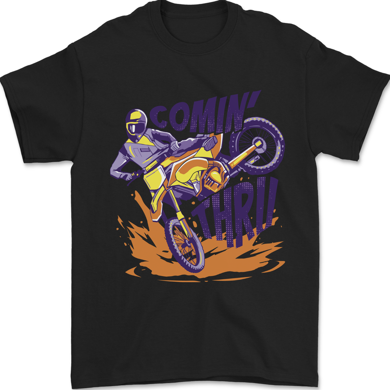 Comin Thru Motocross Dirt Bike MotoX Mens T-Shirt 100% Cotton Black