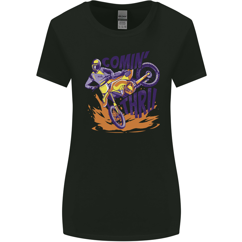 Comin Thru Motocross Dirt Bike MotoX Womens Wider Cut T-Shirt Black