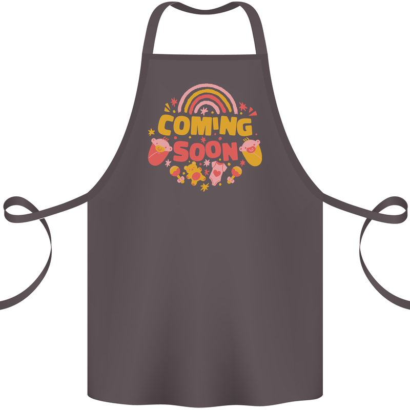 Coming Soon New Baby Pregnancy Pregnant Cotton Apron 100% Organic Dark Grey