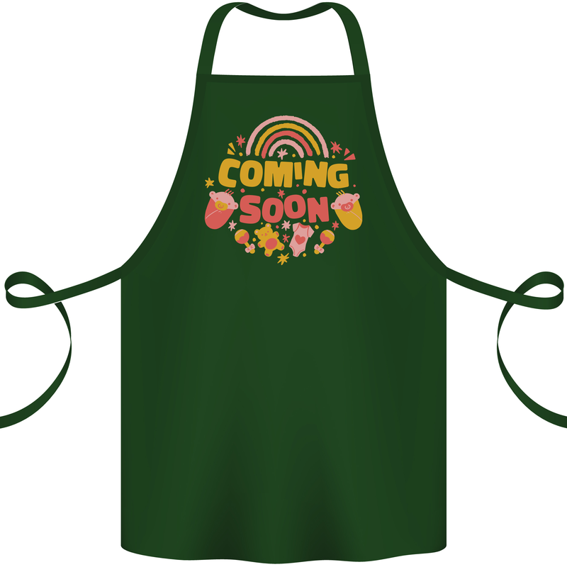 Coming Soon New Baby Pregnancy Pregnant Cotton Apron 100% Organic Forest Green