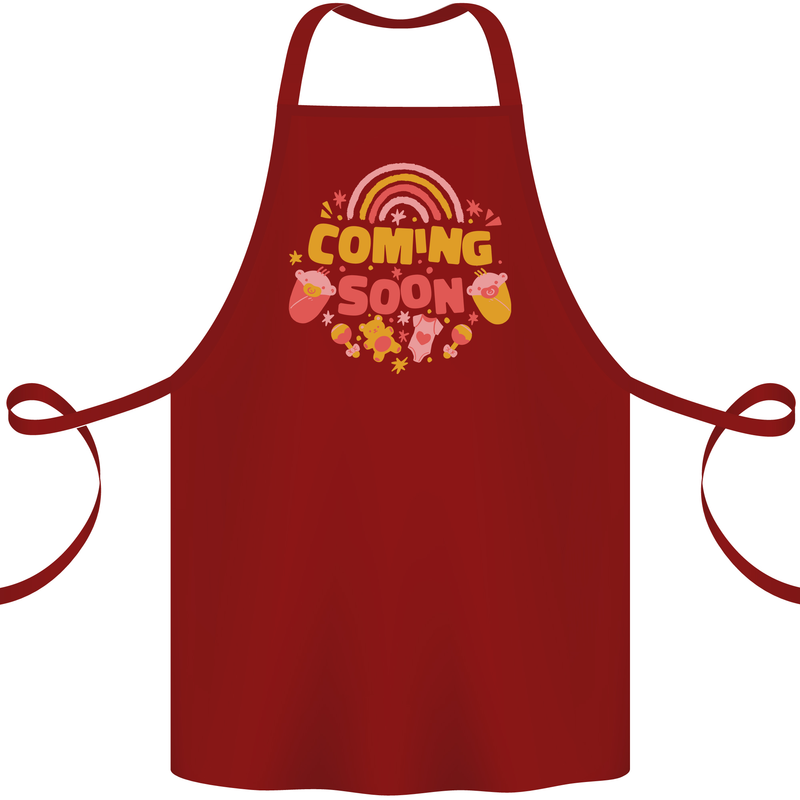 Coming Soon New Baby Pregnancy Pregnant Cotton Apron 100% Organic Maroon