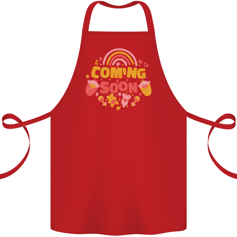 Coming Soon New Baby Pregnancy Pregnant Cotton Apron 100% Organic Red