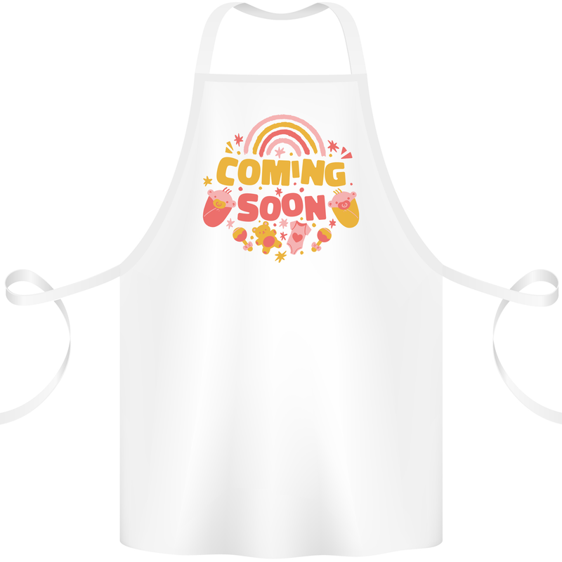 Coming Soon New Baby Pregnancy Pregnant Cotton Apron 100% Organic White