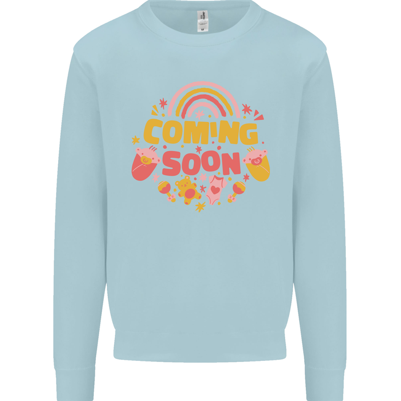 Coming Soon New Baby Pregnancy Pregnant Kids Sweatshirt Jumper Light Blue