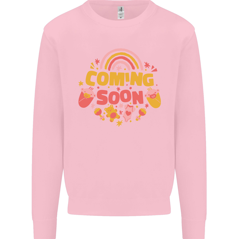 Coming Soon New Baby Pregnancy Pregnant Kids Sweatshirt Jumper Light Pink