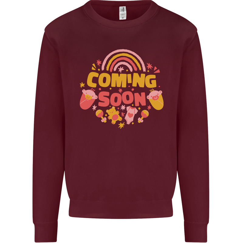 Coming Soon New Baby Pregnancy Pregnant Kids Sweatshirt Jumper Maroon