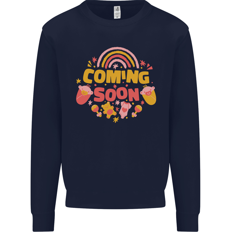 Coming Soon New Baby Pregnancy Pregnant Kids Sweatshirt Jumper Navy Blue