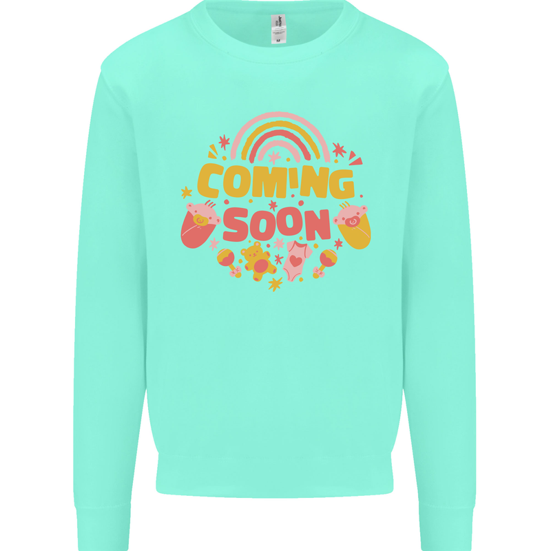 Coming Soon New Baby Pregnancy Pregnant Kids Sweatshirt Jumper Peppermint