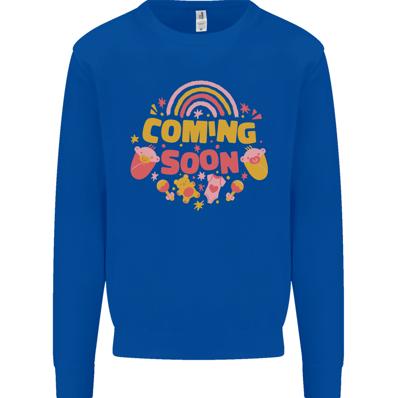 Coming Soon New Baby Pregnancy Pregnant Kids Sweatshirt Jumper Royal Blue