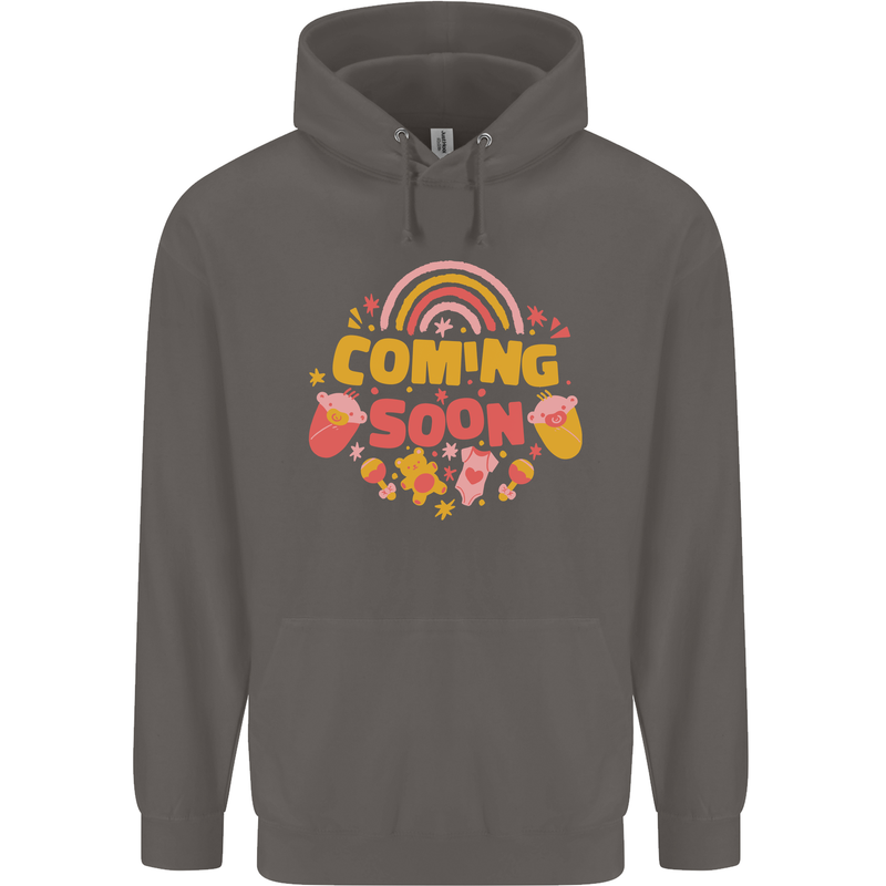 Coming Soon New Baby Pregnancy Pregnant Mens 80% Cotton Hoodie Charcoal