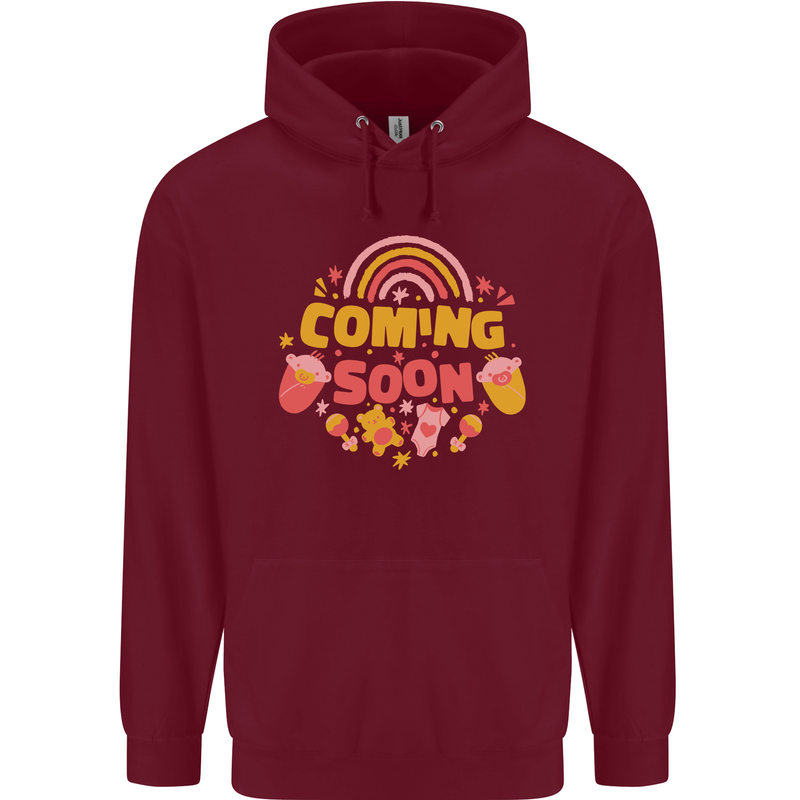 Coming Soon New Baby Pregnancy Pregnant Mens 80% Cotton Hoodie Maroon