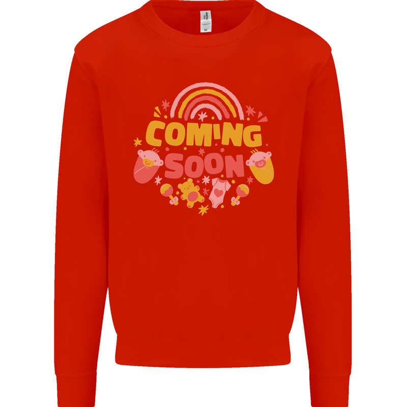 Coming Soon New Baby Pregnancy Pregnant Mens Sweatshirt Jumper Bright Red