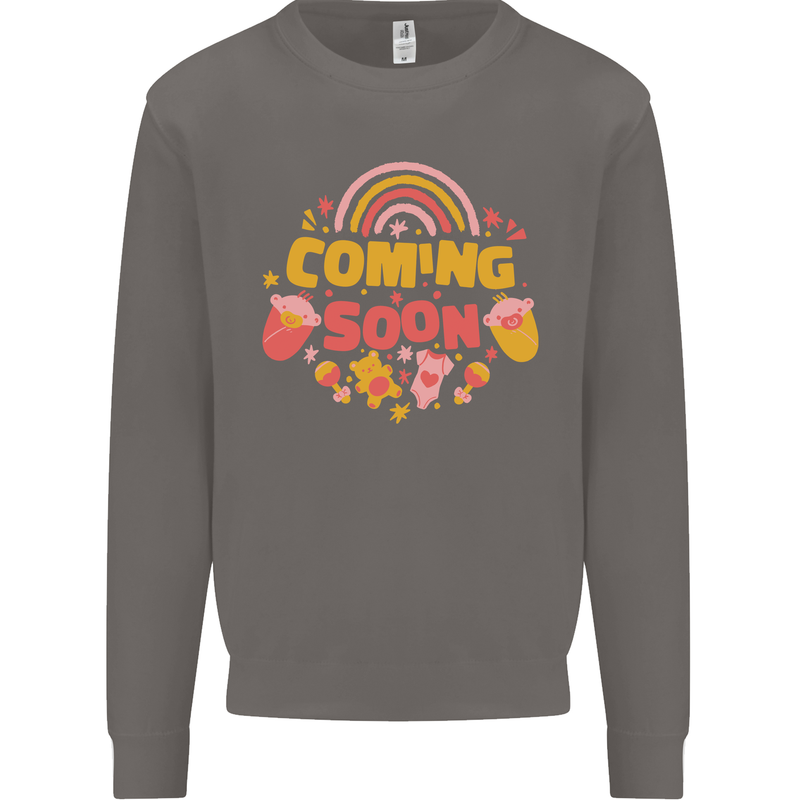 Coming Soon New Baby Pregnancy Pregnant Mens Sweatshirt Jumper Charcoal