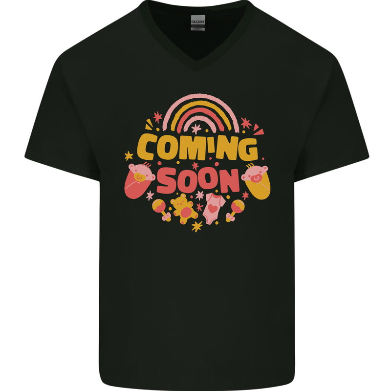 Coming Soon New Baby Pregnancy Pregnant Mens V-Neck Cotton T-Shirt Black