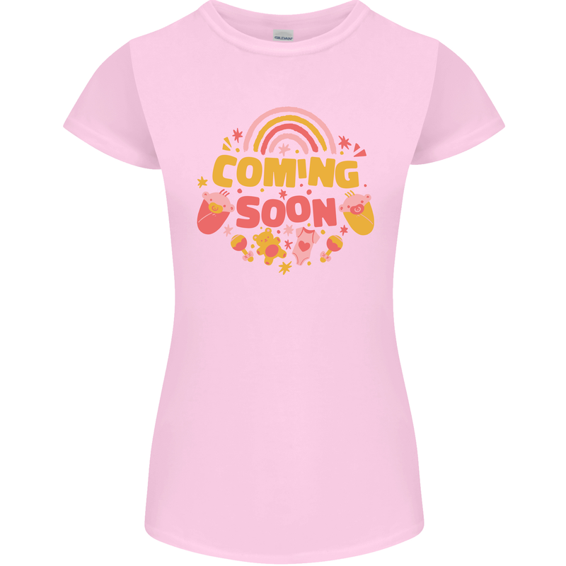 Coming Soon New Baby Pregnancy Pregnant Womens Petite Cut T-Shirt Light Pink