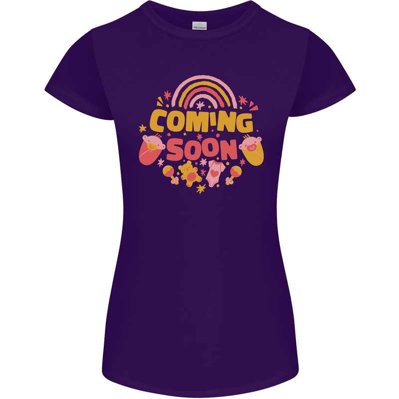 Coming Soon New Baby Pregnancy Pregnant Womens Petite Cut T-Shirt Purple