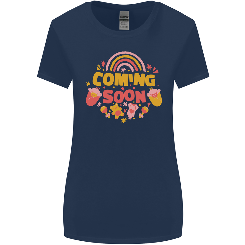 Coming Soon New Baby Pregnancy Pregnant Womens Wider Cut T-Shirt Navy Blue